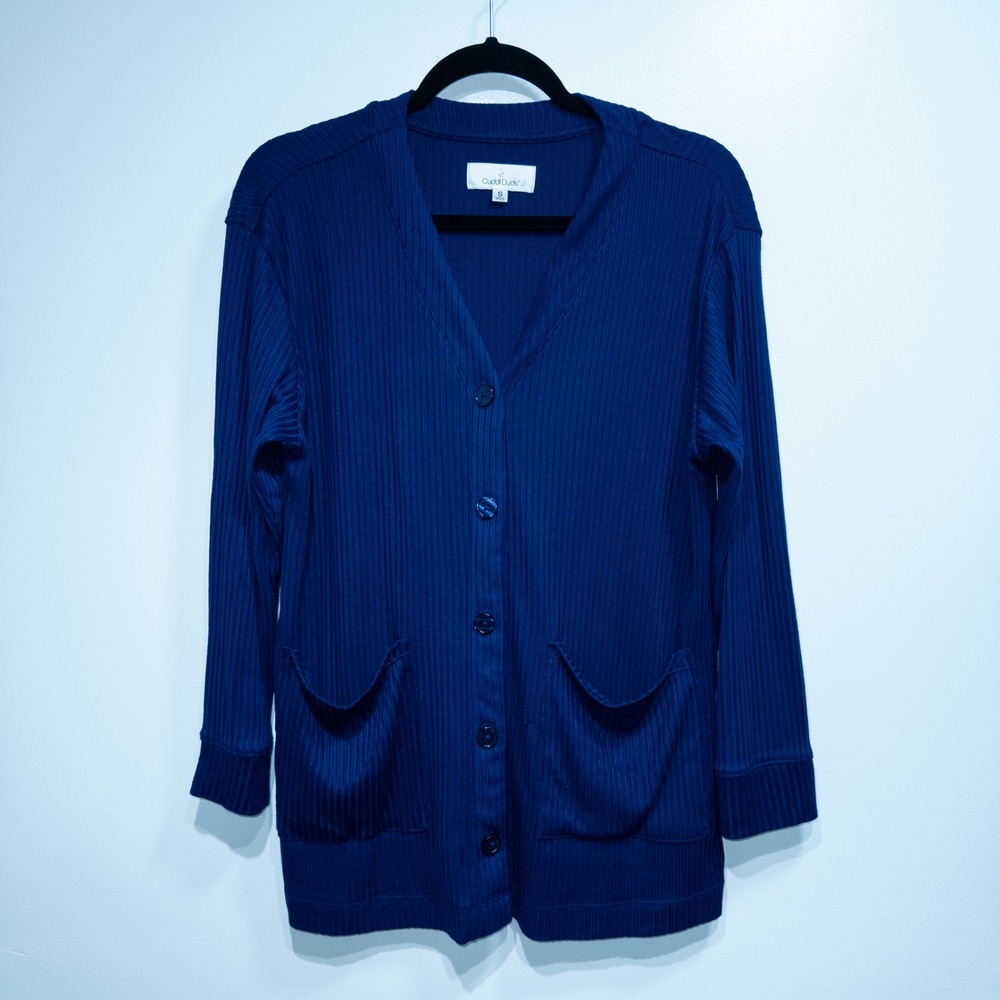 Cuddl Duds Navy‎ Blue Ribbed Button Front Cardigan Size Small